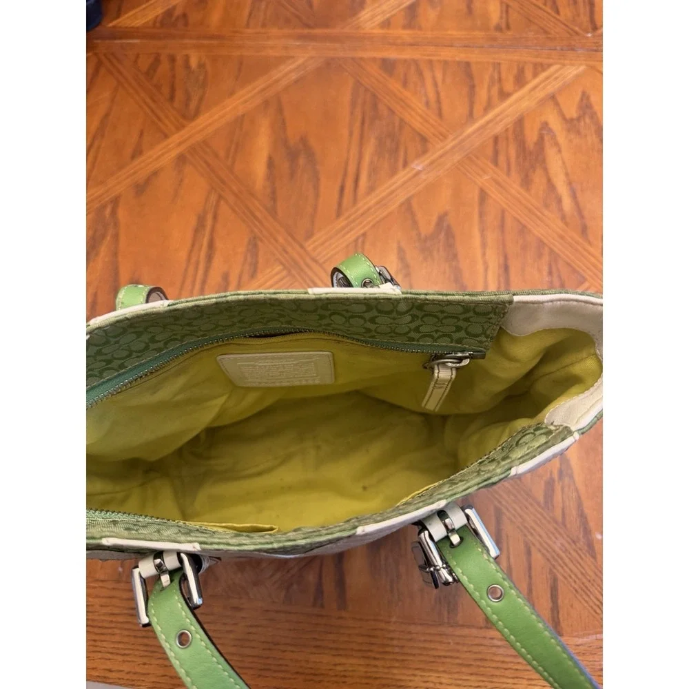 Coach Green And White Zebra Stripe Tote